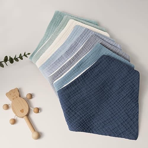 Bearmoss Muslin Baby Bibs 8 Pack Soft Bandana Bibs for Drooling & Teething, Absorbent Burp Cloths with Adjustable Snaps