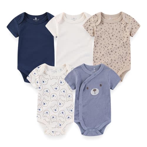 Newborn Baby Unisex Cotton One-Piece Bodysuits 5-Pack Short Sleeve Soft Baby Gift Clothes for Boys Girls