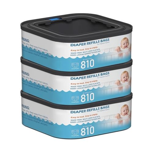 Jumbo Square Refills Disposal Bags Refill Compatible with Diaper Genie Classic, Compact and Select Pails, Hold Up to 810 Newborn-Sized Diapers Per Refill, 4 Packs