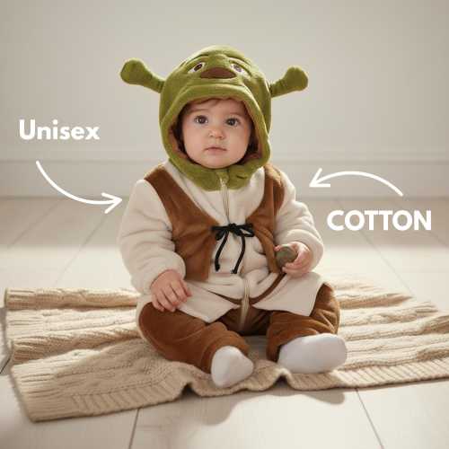 Soft Breathable Cotton Jumpsuit | Shrek Monster Cosplay Romper with Ears | Full Zipper Baby Christmas Costume | Unisex Shower Gift