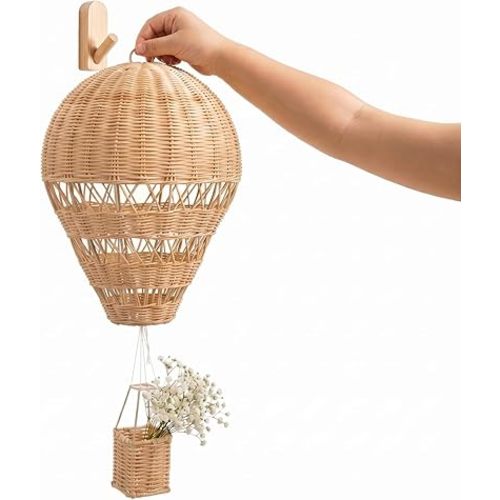 Toyvian Natural Rattan Hot Air Balloon - Handmade Woven Hanging Decor for Boho Nursery, Kids Room Wall Art, Baby Shower & Newborn Photography Props