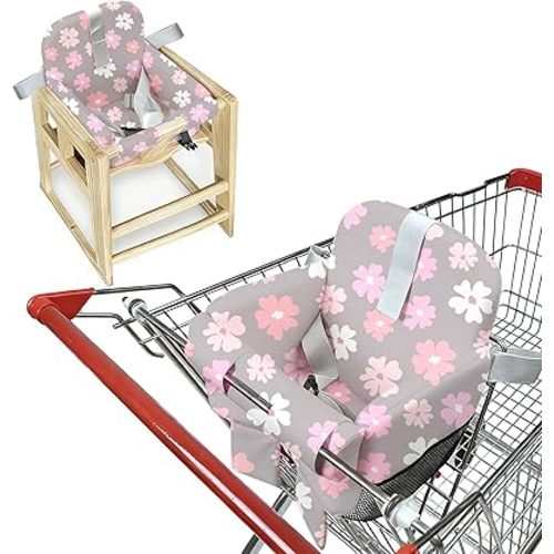 Padded Shopping Cart Cover for Baby & Toddler, High Chair Cover with Soft Thigh Guards, 2-in-1 Grocery Cart Seat Protector, Portable with Shoulder Strap & Storage Pocket (Floral)