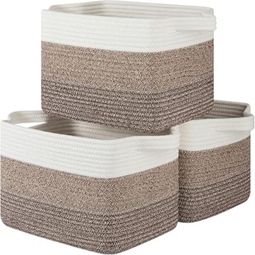 Storage Basket for Organizing, Woven Baskets for Storage, Rectangle Decorative Baskets for Shleves, Closet, Toys, Book, Nursery Organizer Bins - Pack of 3 (Gradient Dark Brown, 13"x9.85"x8.7")