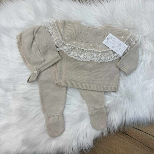 C7019 Beige knitted Trouser Set - Trendy Tots Baby Boutique