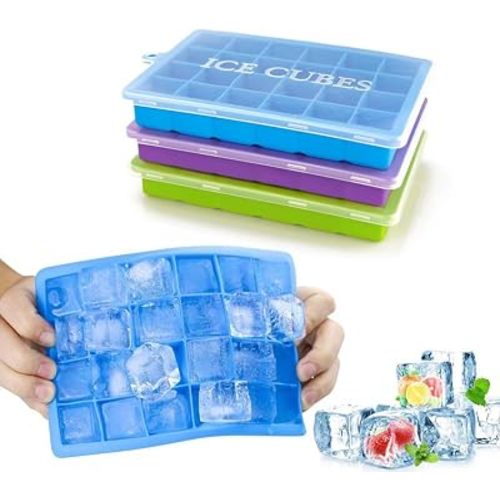 Silicone Ice Cube Tray with Lid 3 Pack 72 Cubes