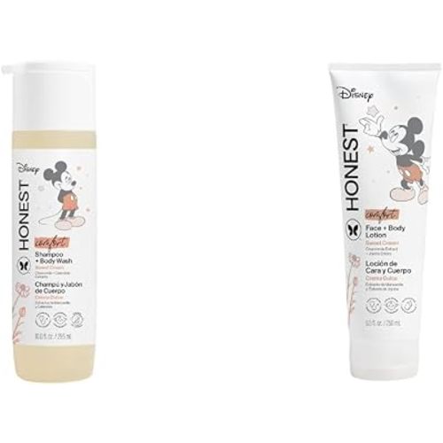 The Honest Company 2-in-1 Cleansing Shampoo Body Wash Disney’s Mickey Mouse Comfort Sweet Cream 10 fl oz & Moisturizing Face and Body Lotion, Disney’s Mickey Mouse Comfort Sweet Cream 8.5 fl oz