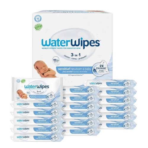 WaterWipes Sensitive+ Newborn & Baby Wipes, 3-In-1 Cleans, Cares, Protects, 99.9% Water, Unscented & Hypoallergenic, 720 Count (12 Packs)