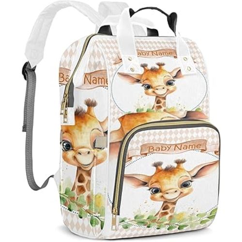 Personalized Diaper Backpack with Name, Custom Giraffe Baby Backpack Diaper Bag, Boy Girl Multifunctional Mommy Bag