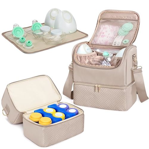 Breast Pump Bag with Cooler Compartment, Camel