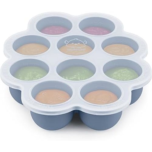KeaBabies Silicone Food Freezer Trays with Lid, 2oz x 10 Pods Baby Food Storage Containers, Easy Puree Meal Prep, Breast Milk Silicone Freezer Molds, Dishwasher, Microwave Safe, BPA-Free (Slate)