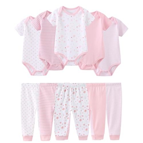 Baby Girl Bodysuit and Pant Set Cotton Ribbed Mix Summer Infant Girls Clothes Outfits 0-12 Month