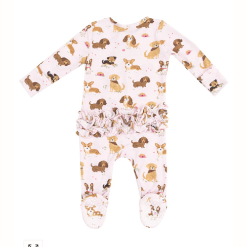 2-Way Zip Ruffle Back Footie, Best Friend Dogs Pink – SpearmintLOVE