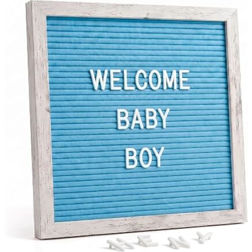 Rustic Blue Felt Letter Board 10x10 Inch for Baby Boy Announcements