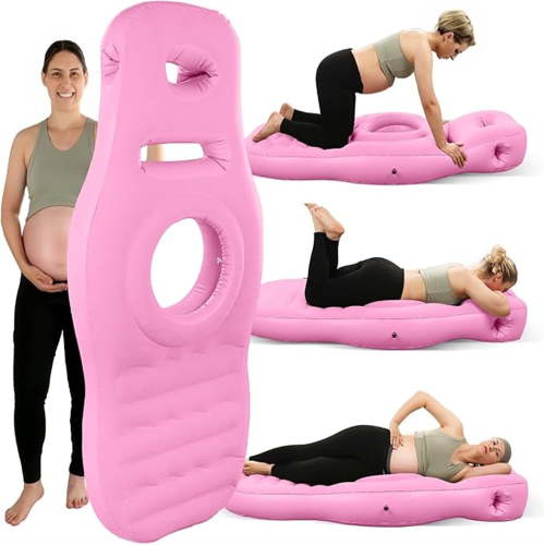 Inflatable Full Body Pregnancy Pillow, Full Body Maternity Airbed with Belly Hole for Comfort – Best Prone Sleeping Support for Pregnant Women – Portable, Adjustable & Travel-Friendly, Pink