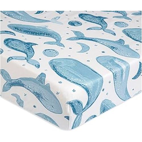 Crane Baby Ocean Crib Sheet, 100% Cotton Fitted Sheet, 28" x 52", Crib Sheets for Boys, Toddler Bed Sheets, Ocean Nursery Decor