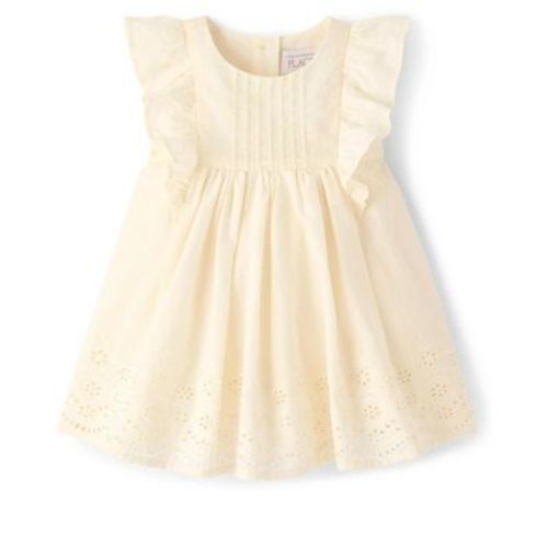 The Children's Place Baby Girls Sleeveless Eyelet Flutter Dress Cream 0-3 M