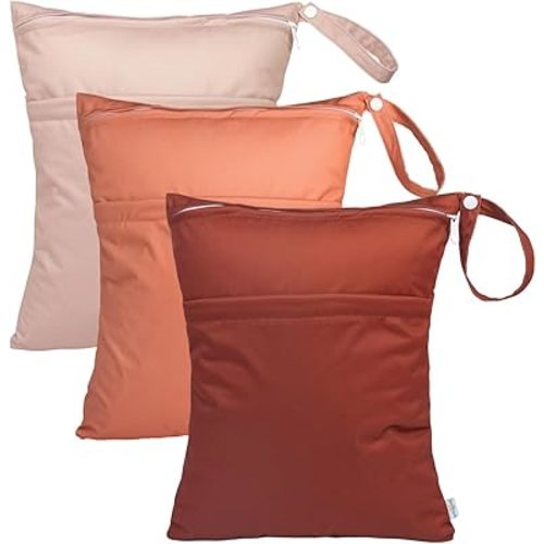 babygoal Wet Dry Bags for Baby Cloth Diapers, Washable Travel Bags, Beach, Pool, Gym Bag for Swimsuits & Wet Clothes with Two Zippered Pockets 3 Pack, 3LN33-CA