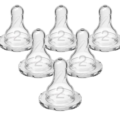Dr. Brown’s Natural Flow Level 2 Narrow Baby Bottle Silicone Nipple, Medium Flow, 3m+, 100% Silicone Bottle Nipple, 6 Count