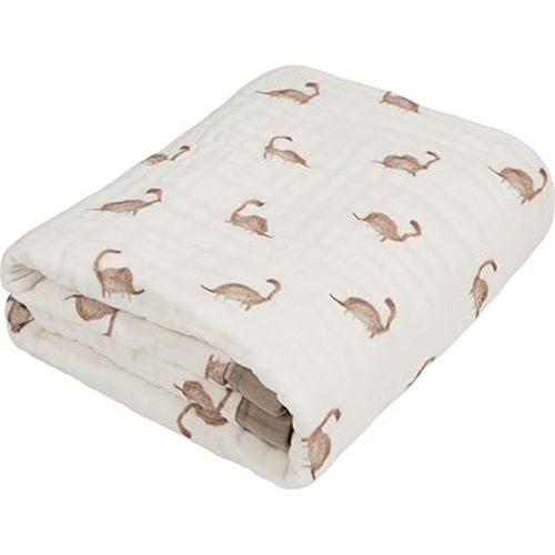 Organic Cotton Muslin Baby Blanket for Boys & Girls - Luxurious Soft Toddler Quilt for Swaddling - Gender Neutral Blanket - Baby and Toddler Gift - Dinosaur
