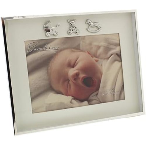 Haysom Interiors Charming and Simplistic Silver and Ivory Newborn Baby 7" x 5" Photo Frame