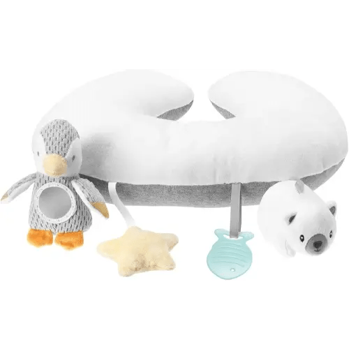 Nuby Penguin Tummy Time Pillow for Babies, Grey and White Plush Nursery Accessories, 1 Count (Pack of 1)