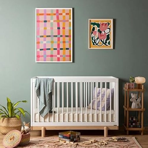dadada Baby Bliss 4-in-1 Convertible Crib to Toddler Bed & Floor Bed – Made in Italy, GREENGUARD Gold Certified, Baby-Safe Finish, Sustainable Beechwood, Modern Design (White and Natural)
