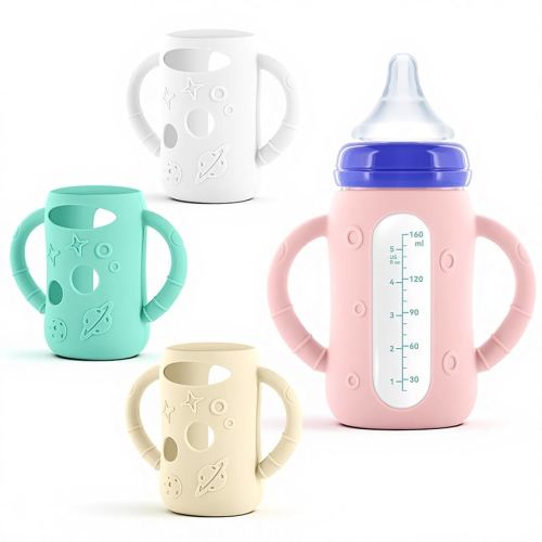 4-Pack Silicone Sleeves for Lansinoh Glass Bottles 5 oz- Starry Sky Design Baby Bottle Holder with Dual Handles,Protectors for Lansinoh Natural Wave Glass Bottles, Anti-Scald Feeding Supplies