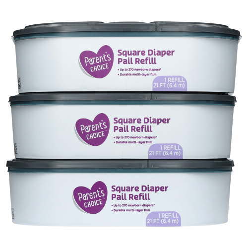 Parent's Choice Square Diaper Pail Refills, 3 Count, Holds up to 810 Newborn Diapers