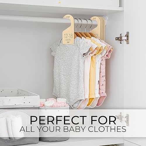 Beautiful Wooden Baby Closet Dividers Set of 7 - Double-Sided Organizer for Newborn to 24 Months Size Clothes - Adorable Nursery Decor Hanger Dividers Easily Organize Your Little Girls or Boys Room