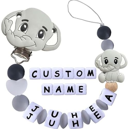 Paci Clip Personalized Silicone Pacifier Clip Elephant Pacifier Holder for Baby Girls Boys