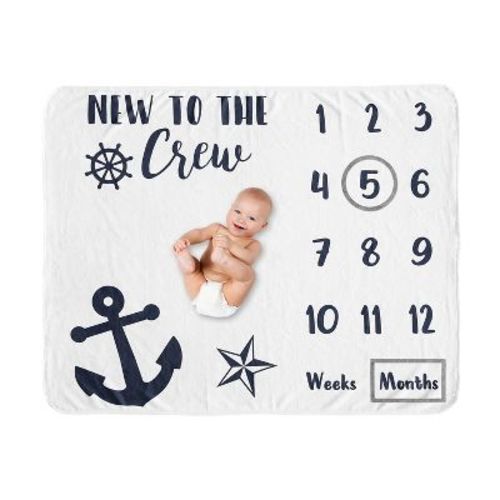 Sweet Jojo Designs Gender Neutral Baby Milestone Blanket Sailor Blue and White