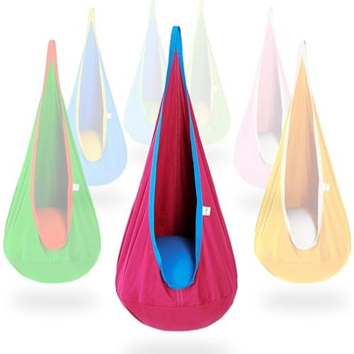OUTREE Kids Pod Swing Seat, Cotton Child Hammock Swing Chair, Sensory Swing for Indoor and Outdoor Use, Pink and Blue