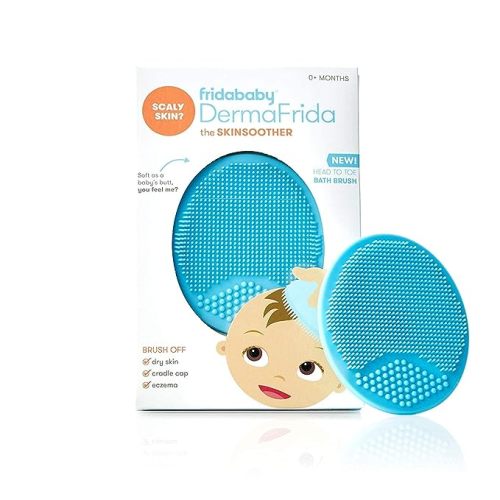 Frida Baby DermaFrida The SkinSoother Baby Bath Silicone Brush | Baby Essential for Dry Skin, Cradle Cap and Eczema (1 Pack) - Blue - 1 pack