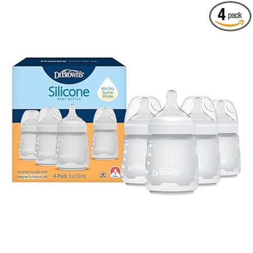 Dr. Brown's Silicone Baby Bottle, 5 oz, Level 1 Nipple, 0m+, White, 4-Pack