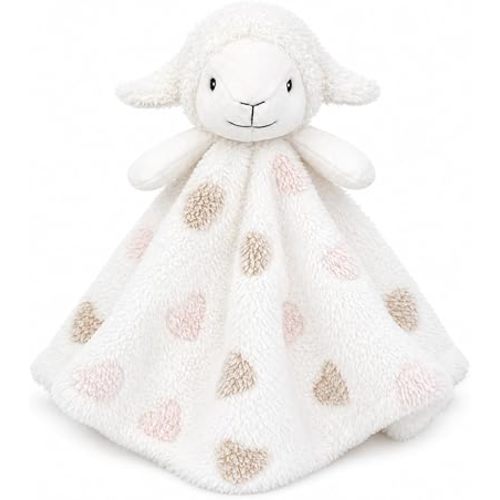June Garden Cozy Dream Fleece Baby Security Blanket - Infants Nursery Bed Blankets - 15 x 15 inches Lovey - Stuffed Sheep Animal Plush - White