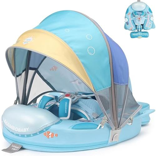2026 Upgread Mambobaby Float with UPF 50+ Sun Protection Canopy Big Buoyancy Non-Inflatable Solid Baby Swim Pool Float for Ages 3-24 Months(Submarine Style)