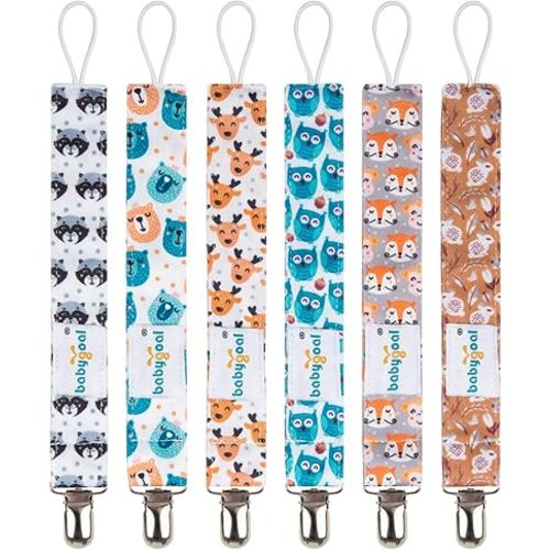 Babygoal Animal Pacifier Clips, 6 Pack Pacifier Holder for Boys and Girls Fits Most Pacifier Styles &Teething Toys and Pacifier Holder for Boys 6MP18