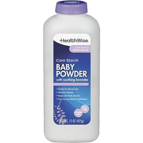 HealthWise Corn Starch Baby Powder | Soothing Lavender Scent | Talc Free | Paraben & Phthalate Free | Absorbs Moisture | 15 oz (425g)