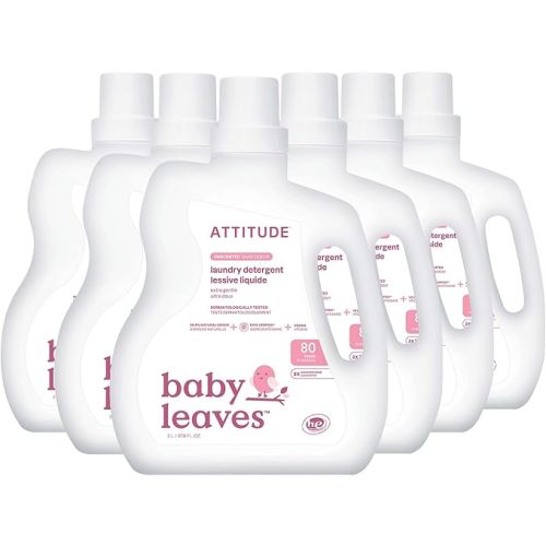 ATTITUDE Baby Laundry Detergent Liquid, EWG Verified, Safe for Baby Clothes, Infant and Newborn, Vegan and Naturally Derived Washing Soap, HE Compatible, Unscented, 80 Loads, 67.6 Fl Oz