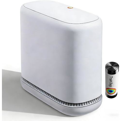 CTIME Small Bathroom Trash Can - Bathroom Garbage Can with Lid and Odor-Lock Seal | Waterproof - OneTouch Press for RV, Kitchen, Office (3 Gal)