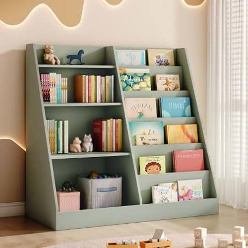 Amazon.com: Tatub Upgraded 6 Tier Kids Wooden Bookshelf and Toy Storage, Sage Green | Children Toy Organizer with Upgraded Book Shelves, Toddler BookRack Baby Bookcase for Nursery, Playroom and Classroom