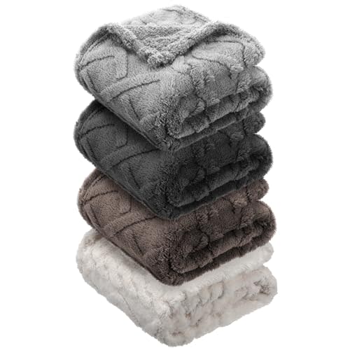 VitalCozy 4 Pcs Fleece 30" x 40" 3D Fluffy Baby Blanket for Boys Nursery Little Girl Infant or Newborn Receiving Swaddling Blankets(Dark Color)