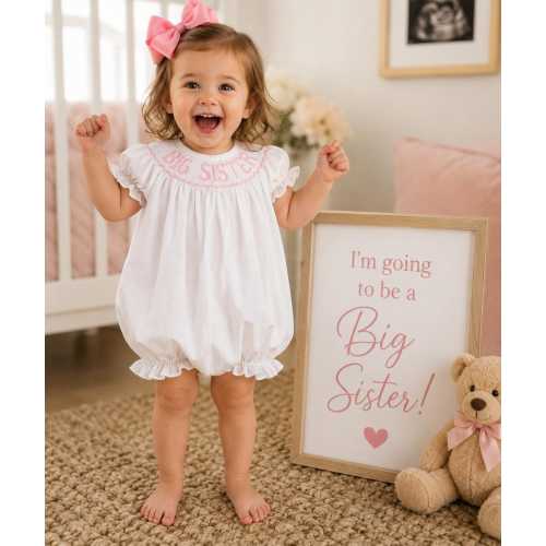 Big Sister Smocked Bubble - Coordinating Baby Brother & Baby Sister outfits, Gender Reveal, Baby Gift, Baby Girl 623 *F