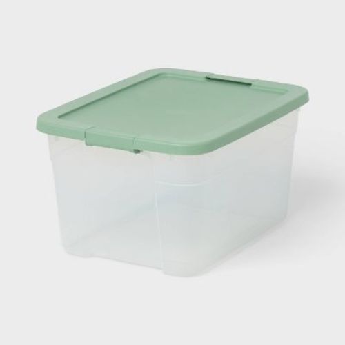66qt Latching Storage Box Versatile Green Lid and Latch Clear - Brightroom™