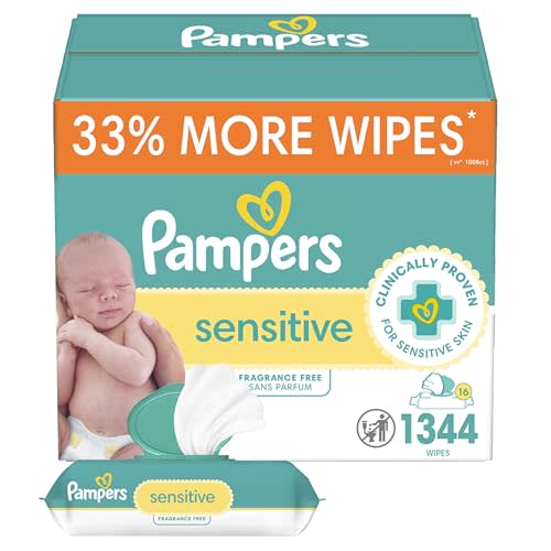 Pampers Baby Wipes, Sensitive, Water Based Wipe, Clinically Proven, Hypoallergenic, and Unscented for Babies, 1344 Wipes Total (16 Flip-Top Packs)