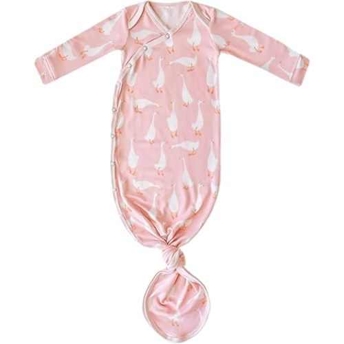 Copper Pearl Baby Gown - Knotted Newborn Sleepers for Baby Boy and Girl, Soft Stretchy Long Sleeve Infant Gowns with Bottom Tie and Hand Mittens, Perfect Hospital Coming Home Outfit (Goosie)