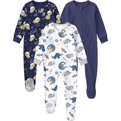 Yoofoss Toddler Pajamas 100% Organic Cotton Baby Sleepers for Boy Girl | Two Way Zipper Footies Pjs Snug Fit Baby Clothes for 12 18 24 Months 2T 3T, Soft 3 Pack Footed baby Pajamas Sleep and Play