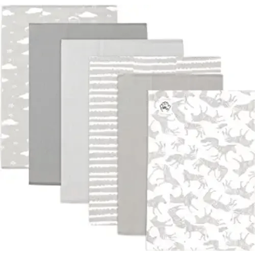 Baby Burp Cloth Set 6-Pack Burp Clothes for Baby Girl and Boy Premium Cotton Double Layered Burping Cloths for Babies Extra Absorbent and Soft Burp Rags Cute Colors and Designs - Grey - 6 Pack