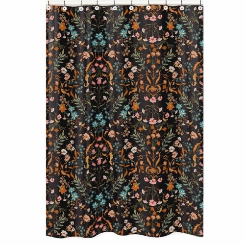 Boho Floral Wildflower Black and Orange Collection Shower Curtain