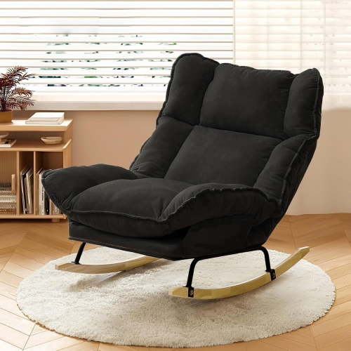 SJZNOI Comfy Upholstered Rocking Glider Chair, Adjustable High Backrest & Spacious Seat Design, Versatile Accent Chair for Bedroom and Living Room Daily Relaxation (Black)